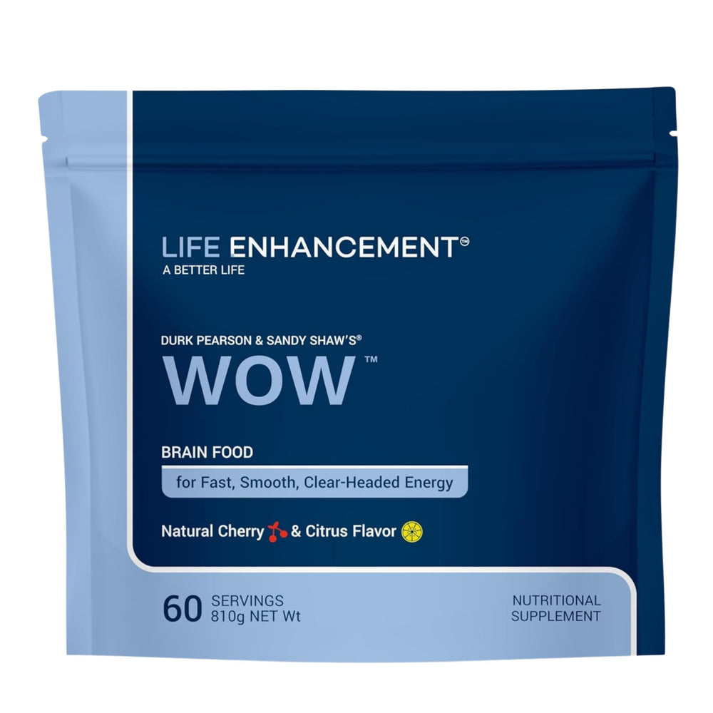 Life Enhancement WOW Drink Powder bottle showing cherry citrus flavor