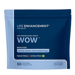 Life Enhancement Wow Drink Powder bottle with cherry citrus flavor and energy support