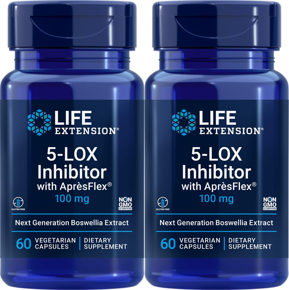 Bottle of Life Extension 5-LOX Inhibitor with AprèsFlex 100 mg, 60 vegetarian capsules, pack of 2