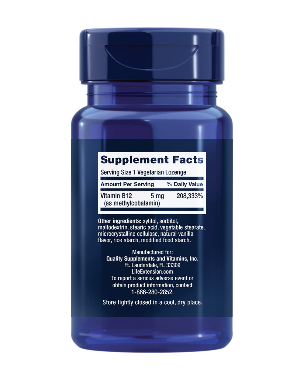 Close-up of 5 mg methylcobalamin B12 lozenge