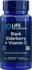 Front view of Life Extension Black Elderberry + Vitamin C bottle