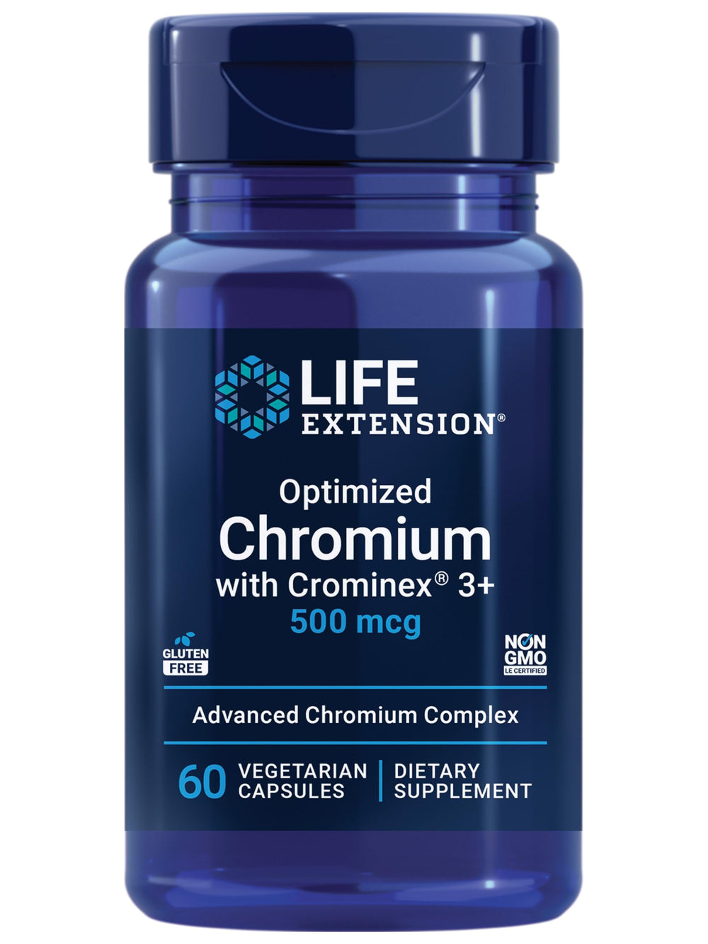 Life Extension Chromium Crominex 3+ 500 mcg bottle - front view