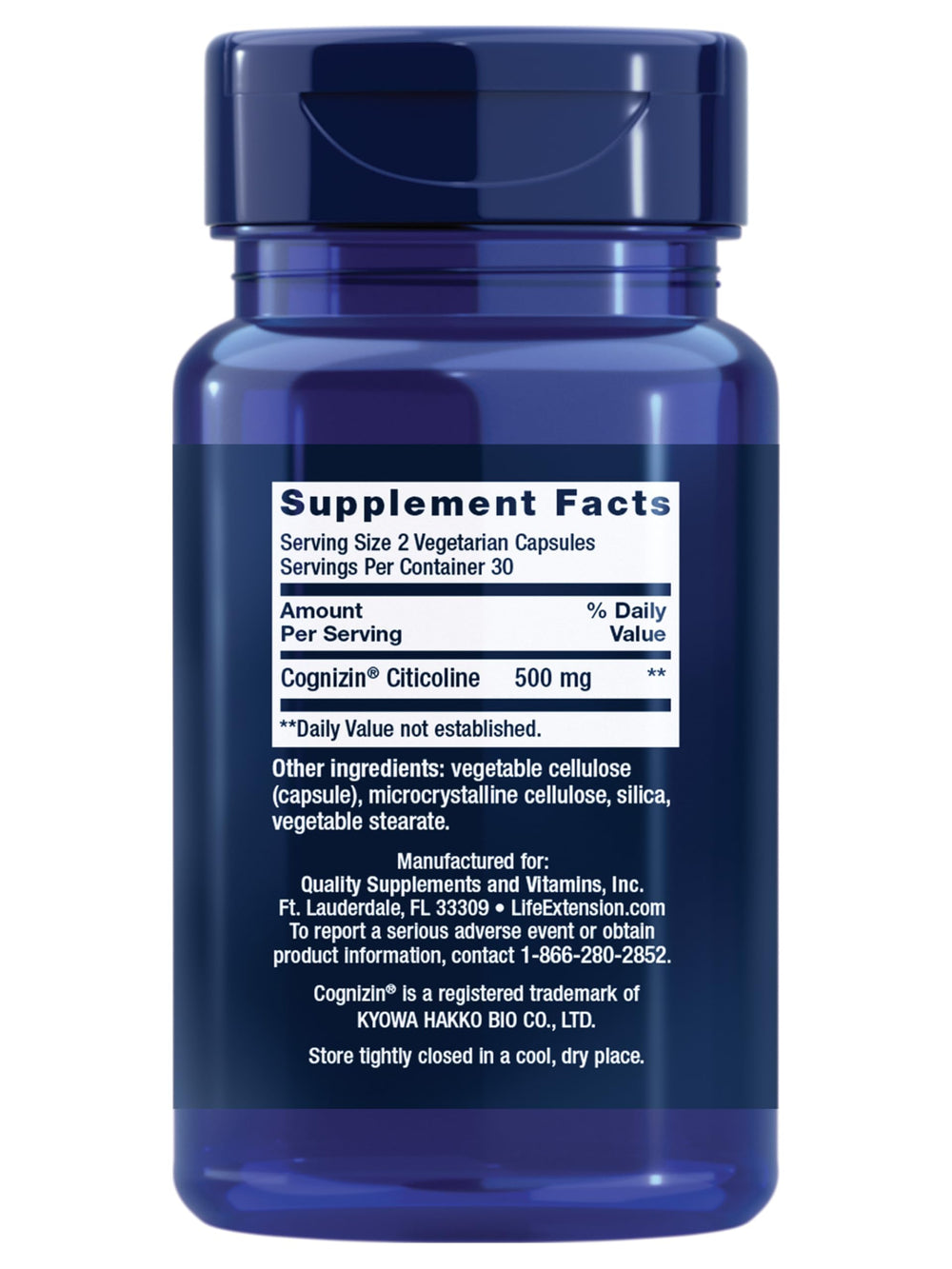 Close-up of Cognizin Citicoline (CDP-Choline) label showing 500 mg