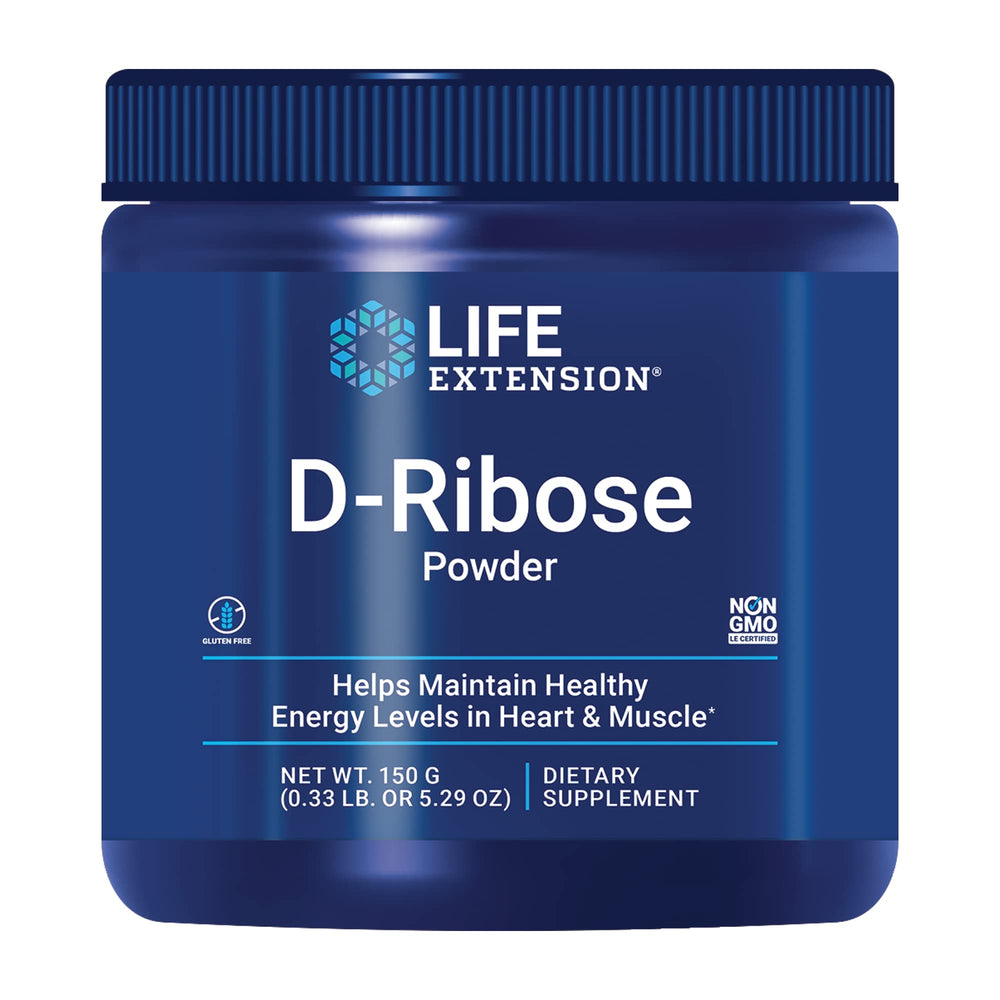 Life Extension D-Ribose Powder bottle label highlighting energy-supporting formula
