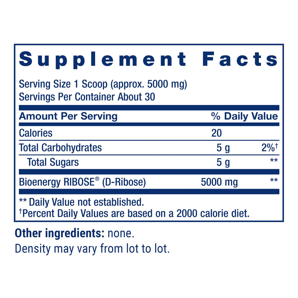 Life Extension D-Ribose Powder scoop showing convenient daily portion