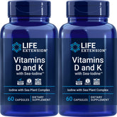 Life Extension D and K with Sea-Iodine 60 capsules bottle - 2-pack
