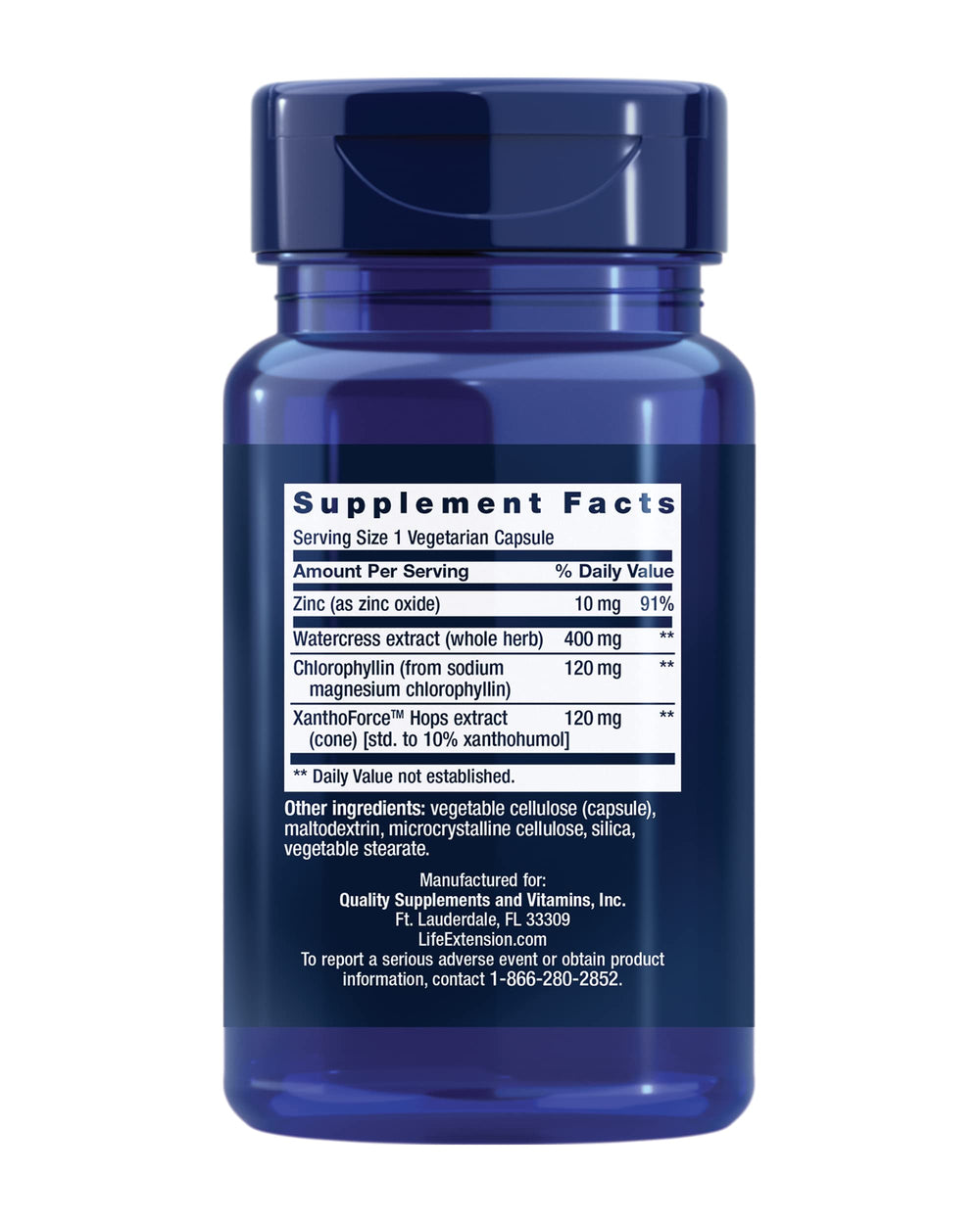 Close-up of supplement facts for DNA Protection Formula