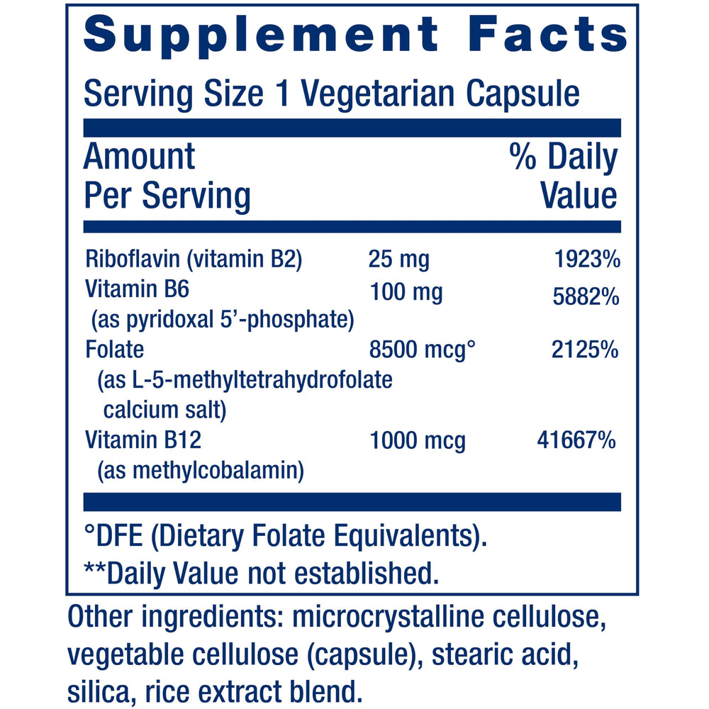 Back panel of Life Extension Homocysteine Resist bottle showing supplement facts