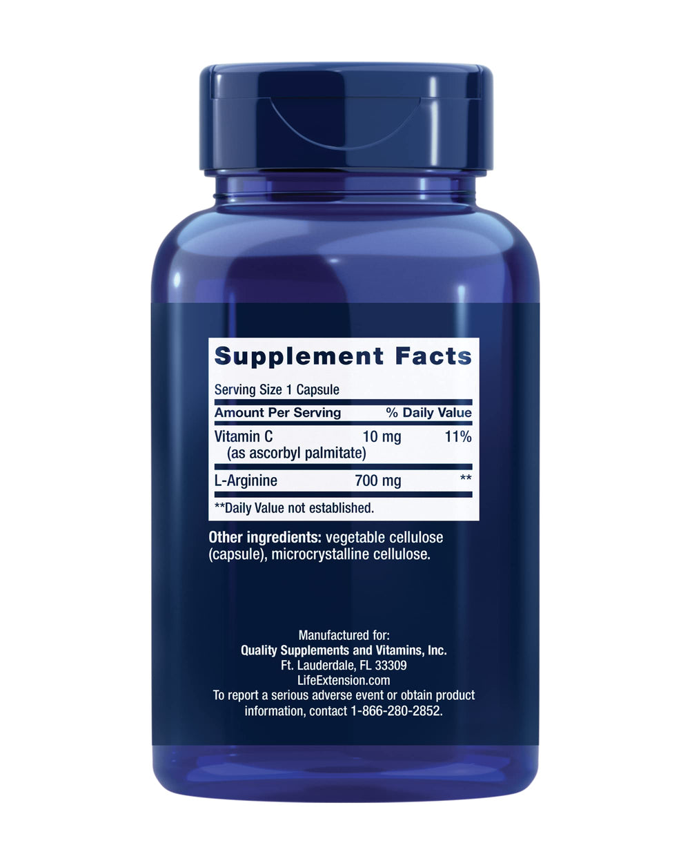 Close-up of bottle label showing 700 mg L-Arginine