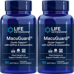 Life Extension MacuGuard 90 softgels Pack 2 with saffron and astaxanthin label