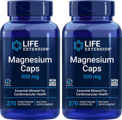 Front view of Life Extension Magnesium Caps 500mg pack (Pack of 2)