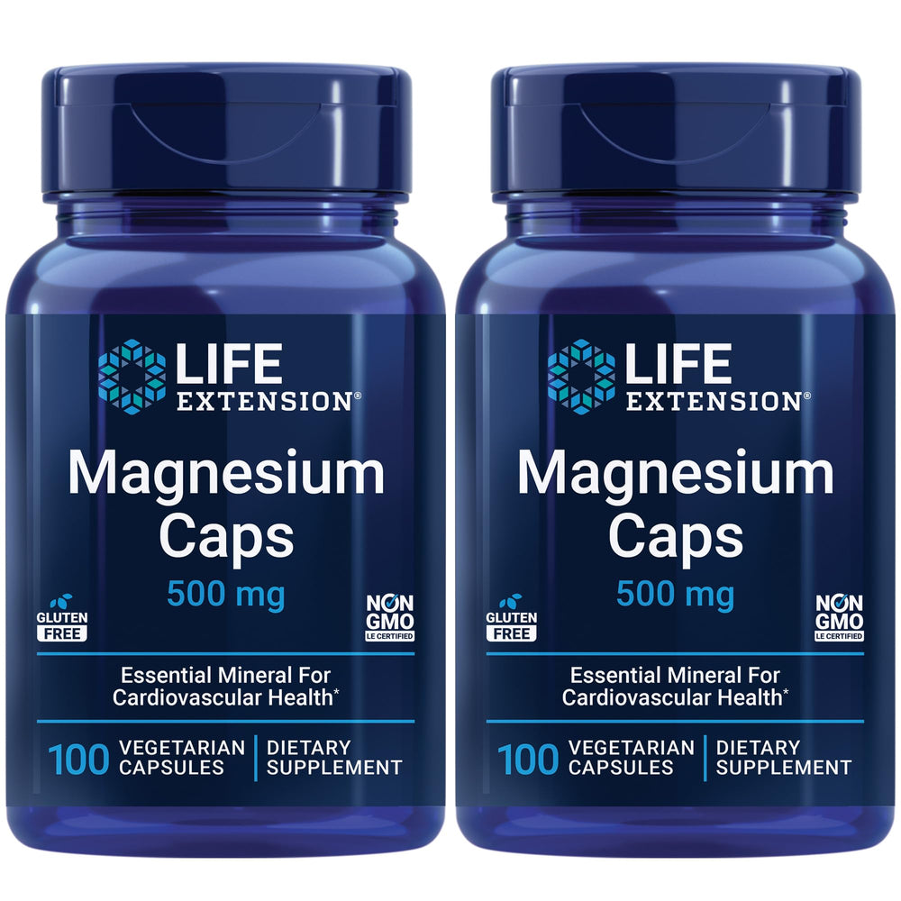 Life Extension Magnesium Caps bottle on a clean surface, easy at-home supplementation.