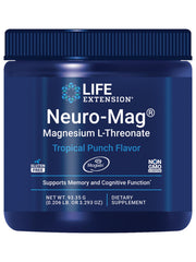 Front view of Life Extension Neuro-Mag Magnesium L-Threonate Powder Tropical Punch bottle