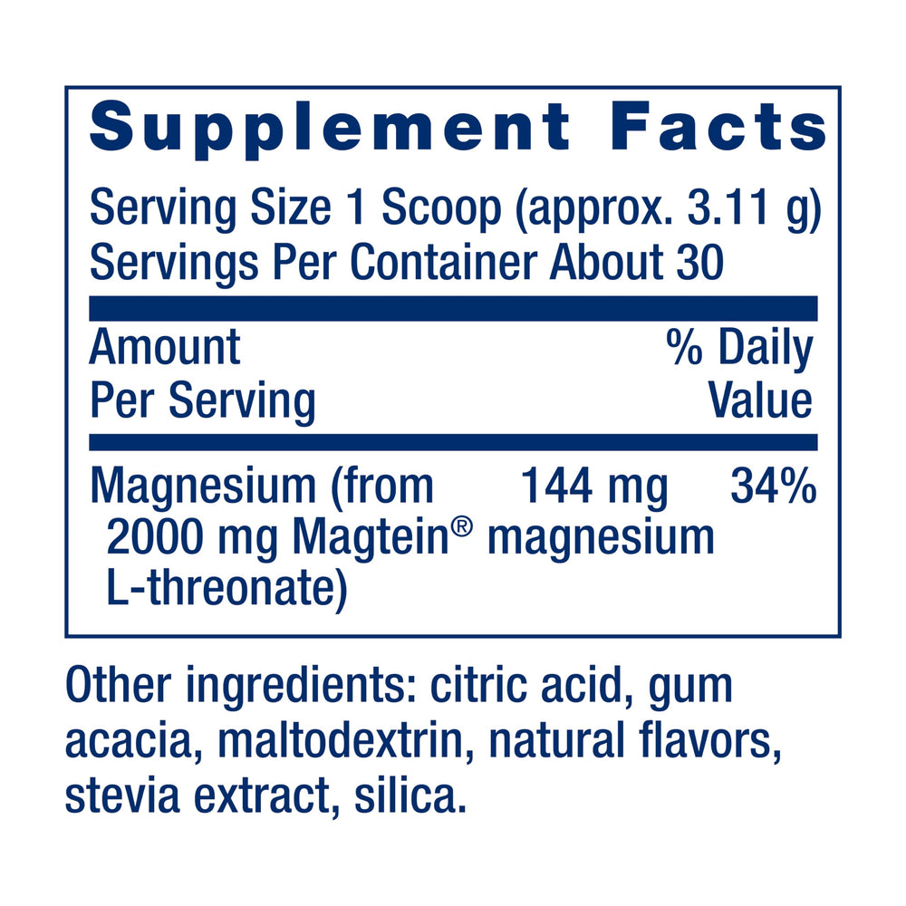 Nutrition facts panel of Life Extension Neuro-Mag bottle