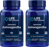 Front view of Life Extension Optimized Ashwagandha 150 Veg Caps Pack of 2