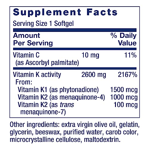 Front label showing vitamin K1 and K2 MK-4 and MK-7 Front label showing vitamin K1 and K2 MK-4 and MK-7