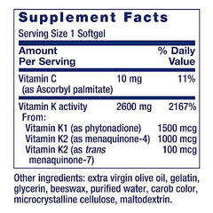 Front label showing vitamin K1 and K2 MK-4 and MK-7