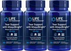 Three bottles of Life Extension Tear Support with MaquiBright 60 mg (30 vegetarian capsules each) – Pack of 3