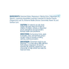 Back label and packaging of Life-flo Migrazap Magnesium Roll-On 0.24 fl oz