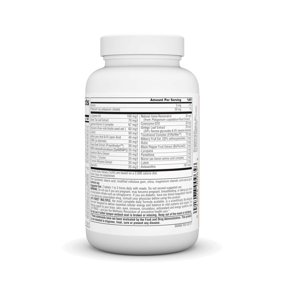 Close-up view of Life Force Iron-Free tablets