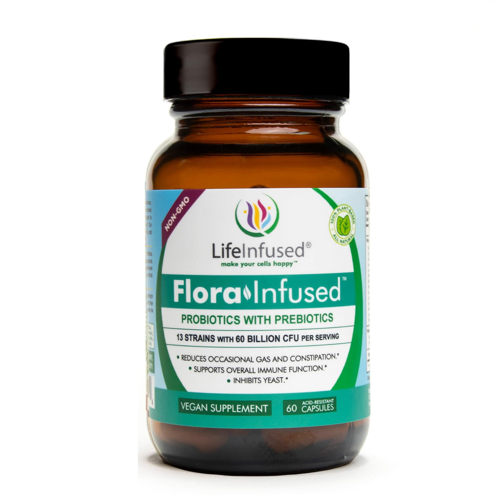 Life Infused Flora Probiotics bottle with 60 vegan capsules