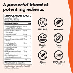 Close-up of Relieve-R PM bottle with capsules