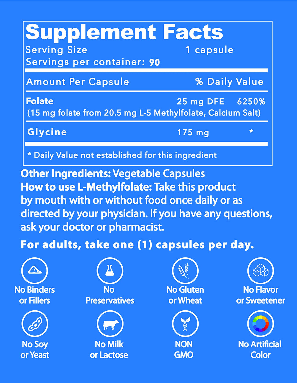 5-MTHF supplement label showing facts