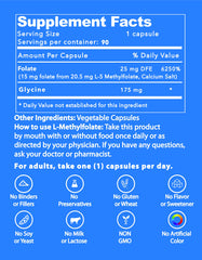 5-MTHF supplement label showing facts