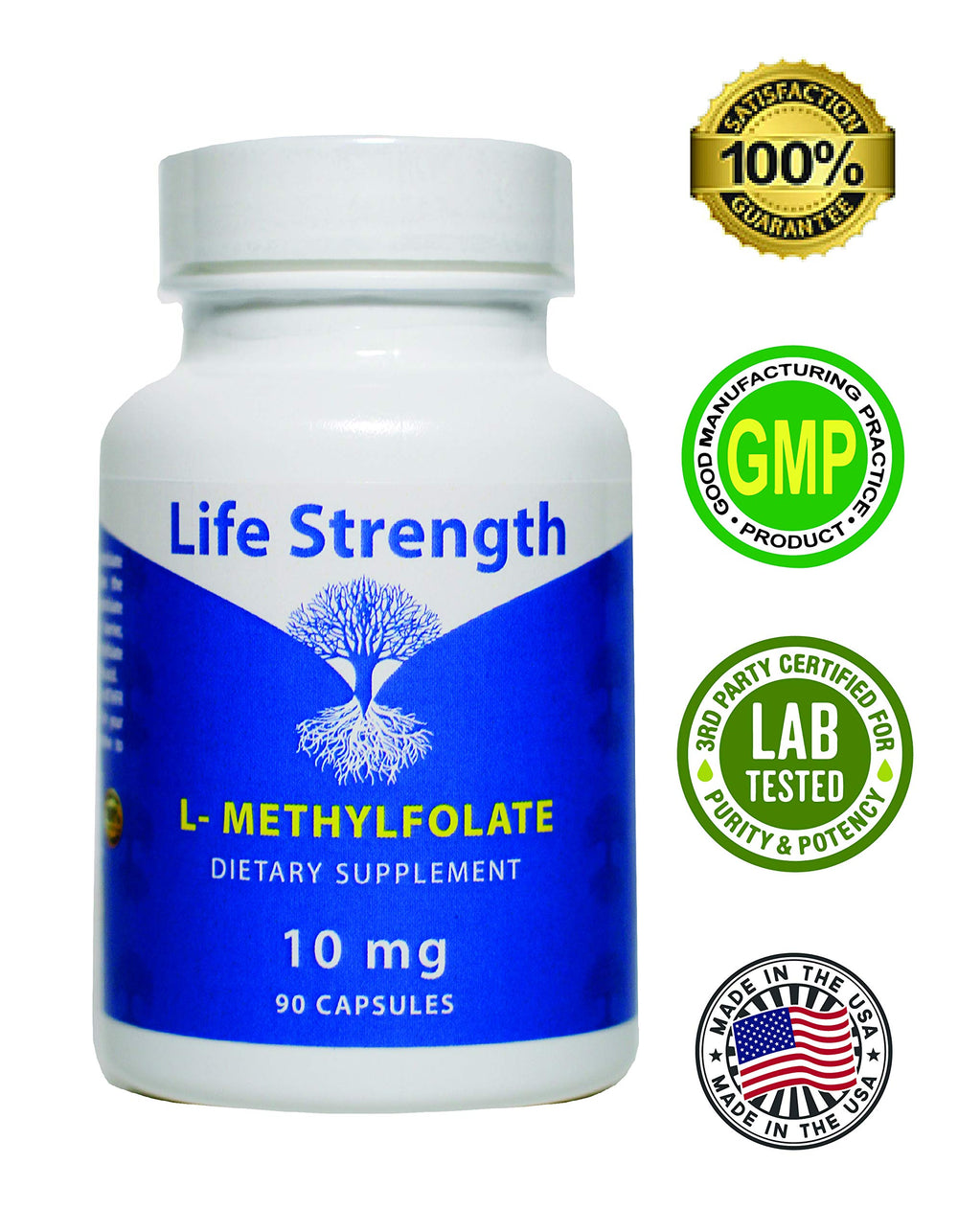 Label indicating 90 capsules in LifeStrength bottle
