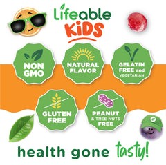 Back of Lifeable Cranberry Gummies for Kids packaging highlighting vegan and non-GMO