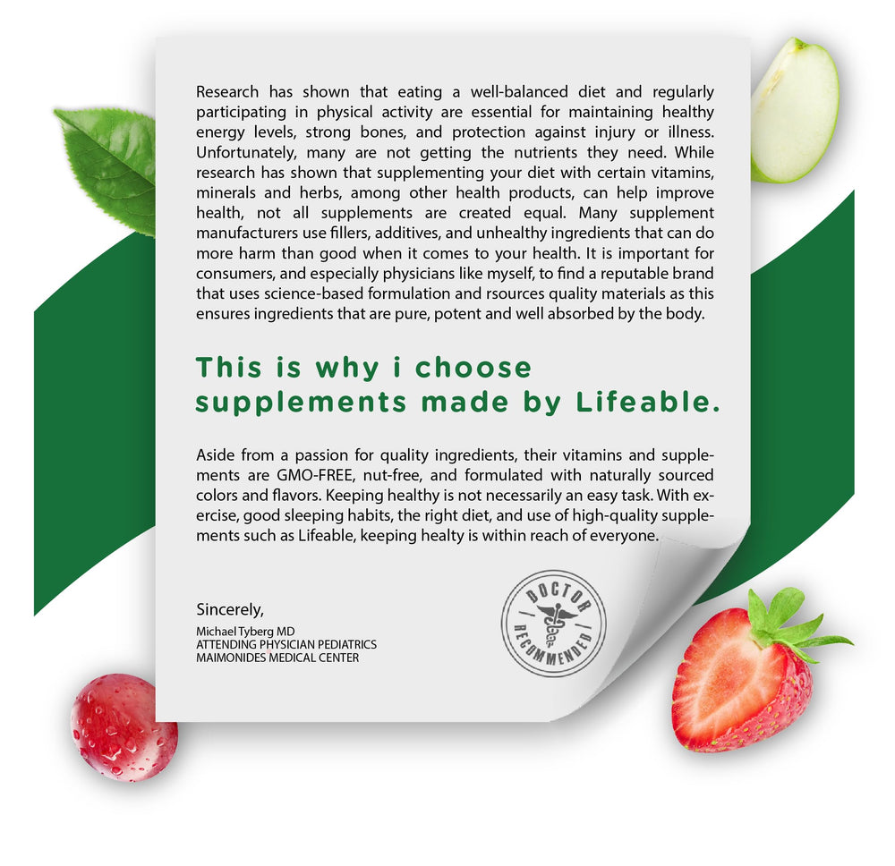 Nutritional information on Lifeable Cranberry Gummies for Kids label