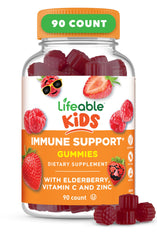 Lifeable Kids Immune Support Gummies bottle showing elderberry, vitamin C and zinc on label