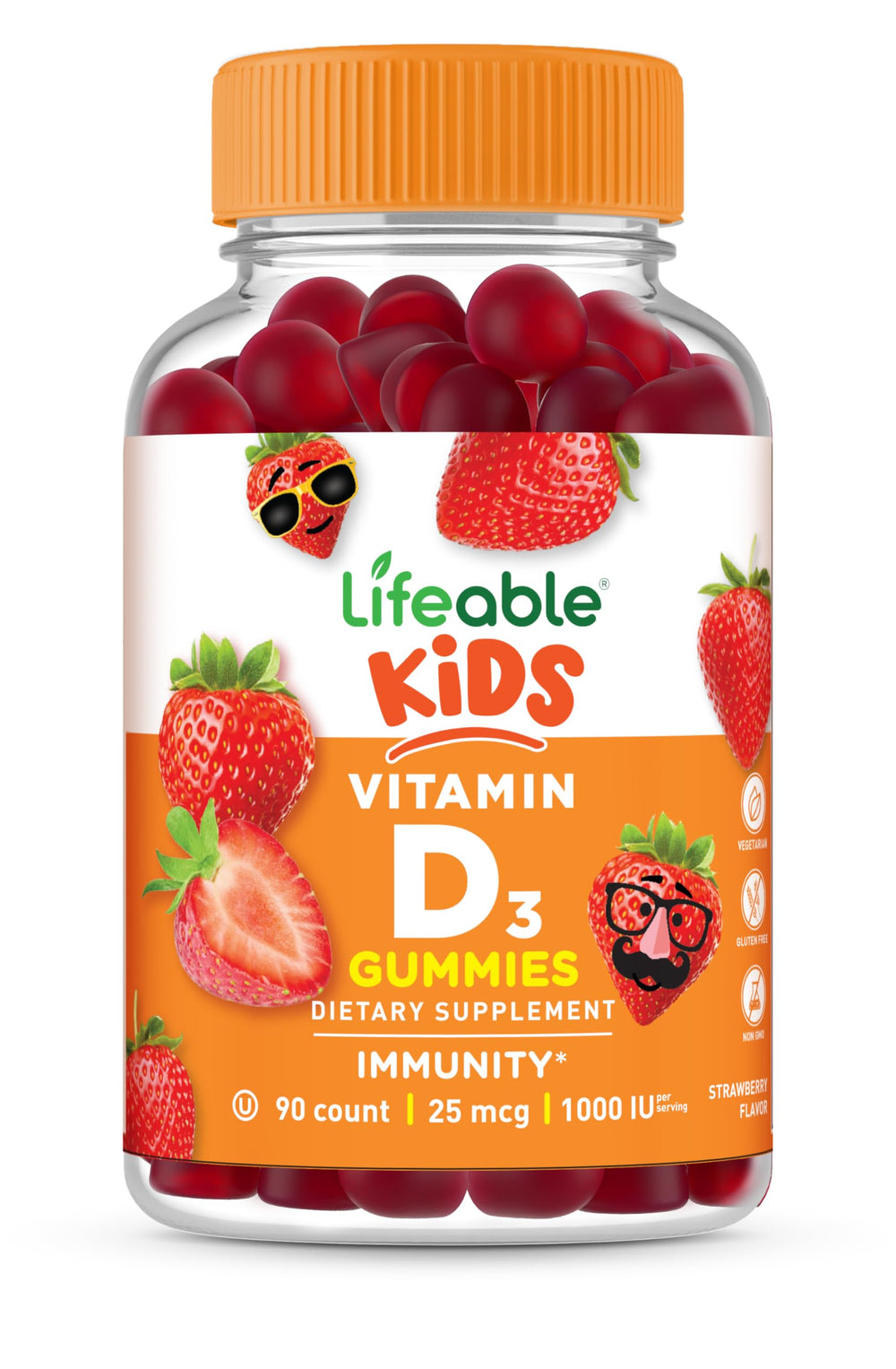 Front view of Lifeable Kids Vitamin D Gummies bottle