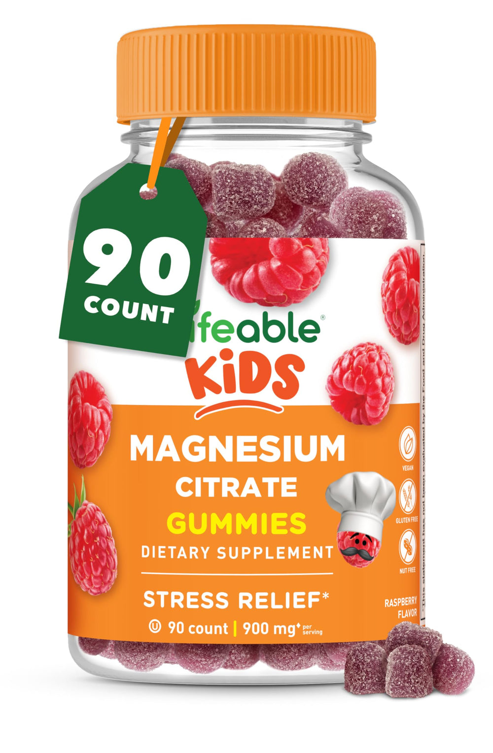 Close-up of Lifeable Magnesium Gummies for Kids in raspberry flavor