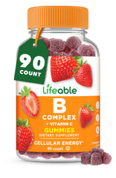 Front view of Lifeable Vitamin B Complex Gummies strawberry flavor bottle