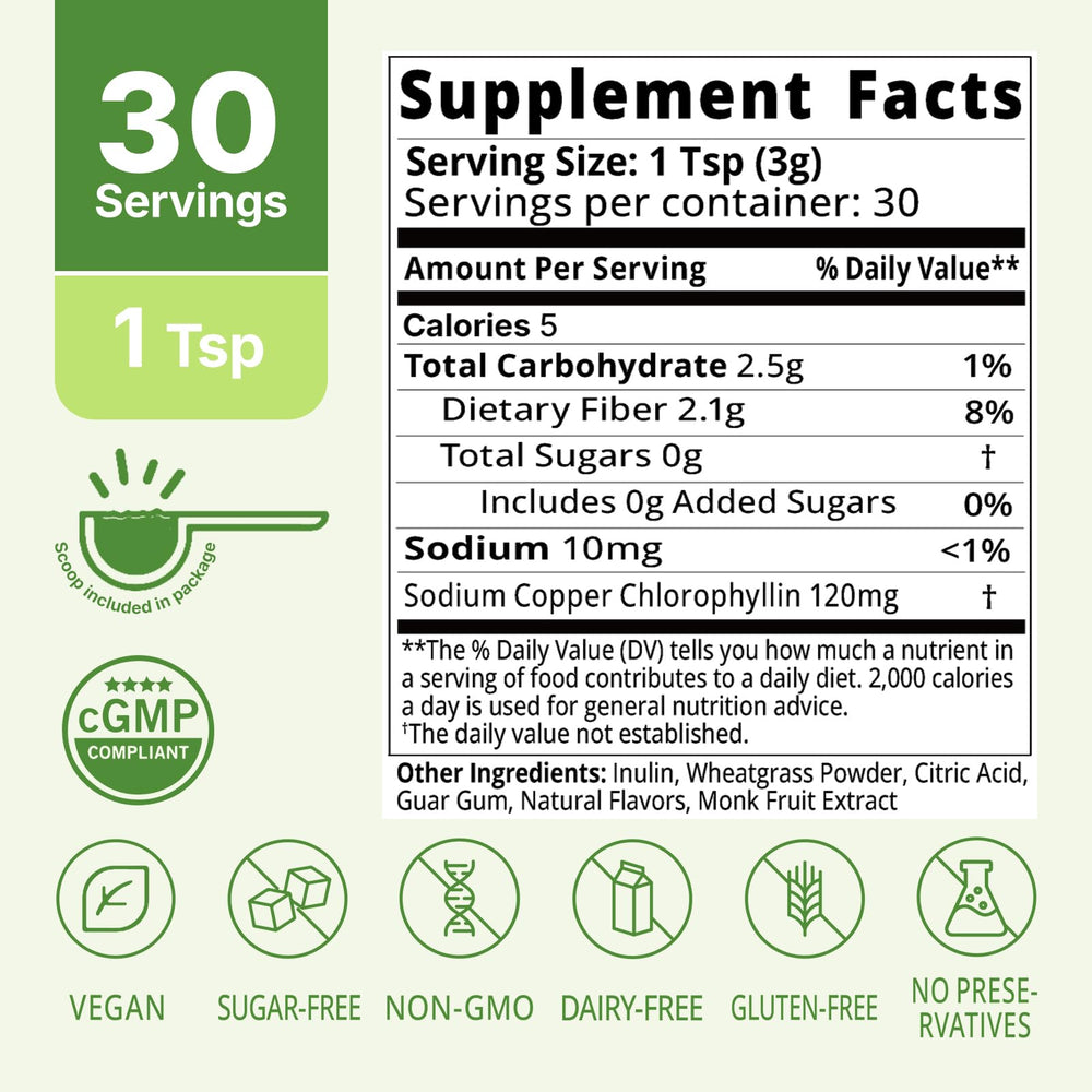 Lifebooil chlorophyll drink mix package with inulin and wheatgrass