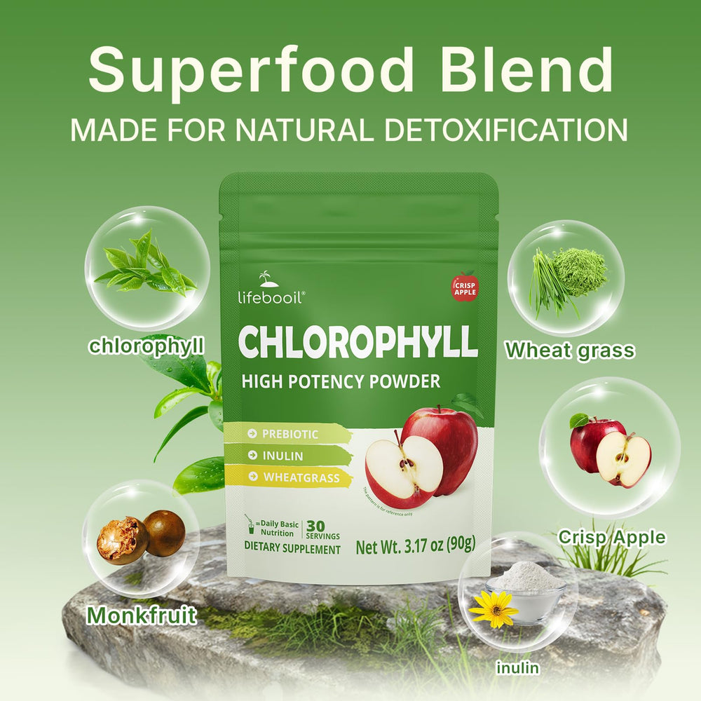 Close-up of crisp apple flavored chlorophyll drink with health ingredients