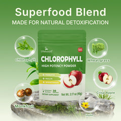 Close-up of crisp apple flavored chlorophyll drink with health ingredients