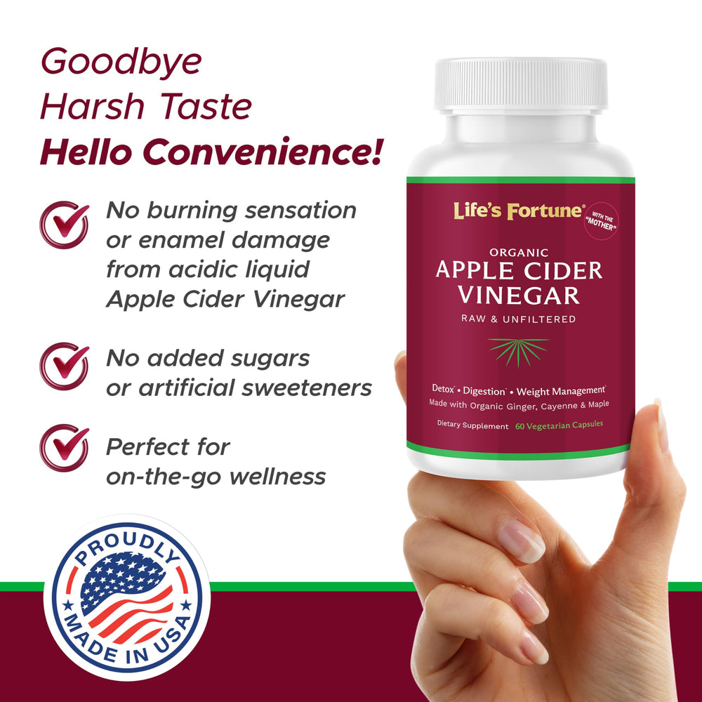 Life's Fortune ACV capsules ingredients: ginger and cayenne for daily wellness.