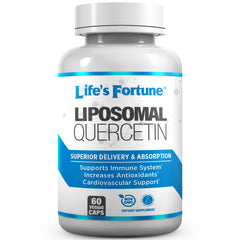 Front view of Life's Fortune Liposomal Quercetin 250 mg bottle with 60 veggie caps
