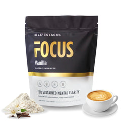 LIFESTACKS Focus vanilla cup shows easy energy support with zero sugar.