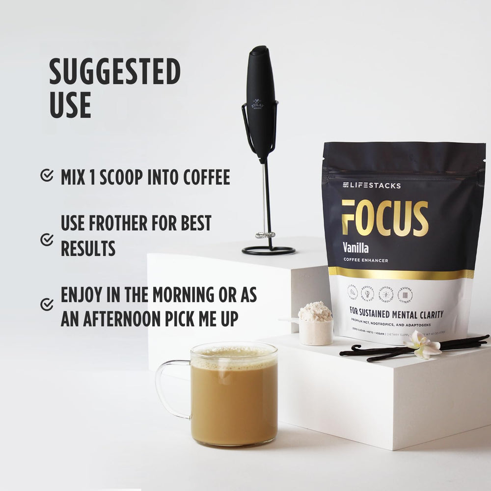 LIFESTACKS Focus vanilla scoop shows precise dosing for controlled enjoyment.