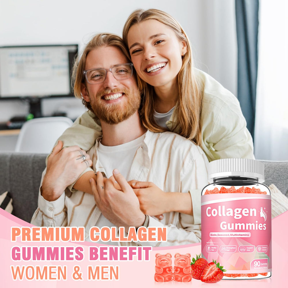Lifestyle shot of a woman taking strawberry-flavored collagen gummies