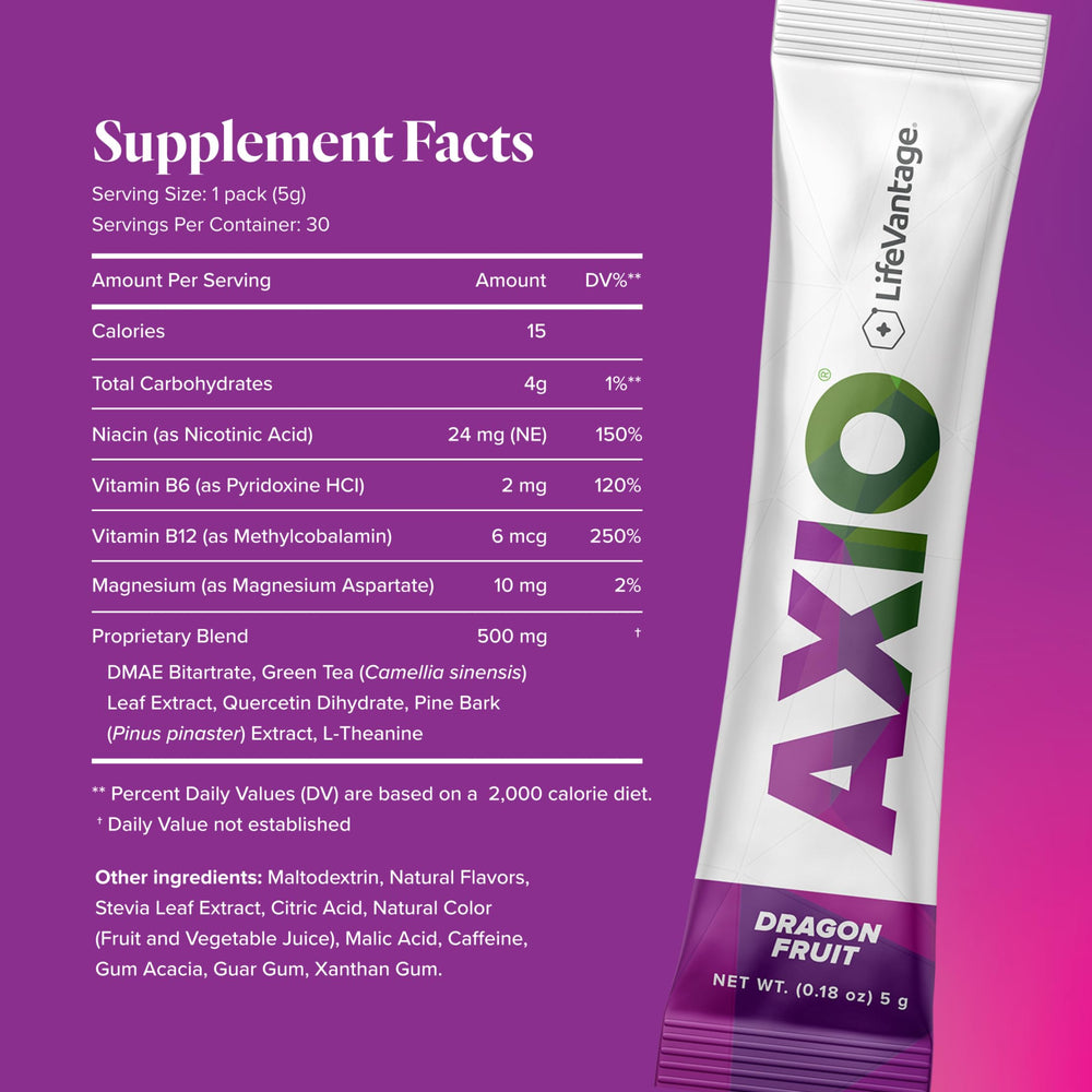 LifeVantage AXIO powder dissolving in water for quick mental clarity.