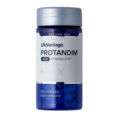 LifeVantage Protandim NAD Synergizer bottle close-up supports daily energy and focus.