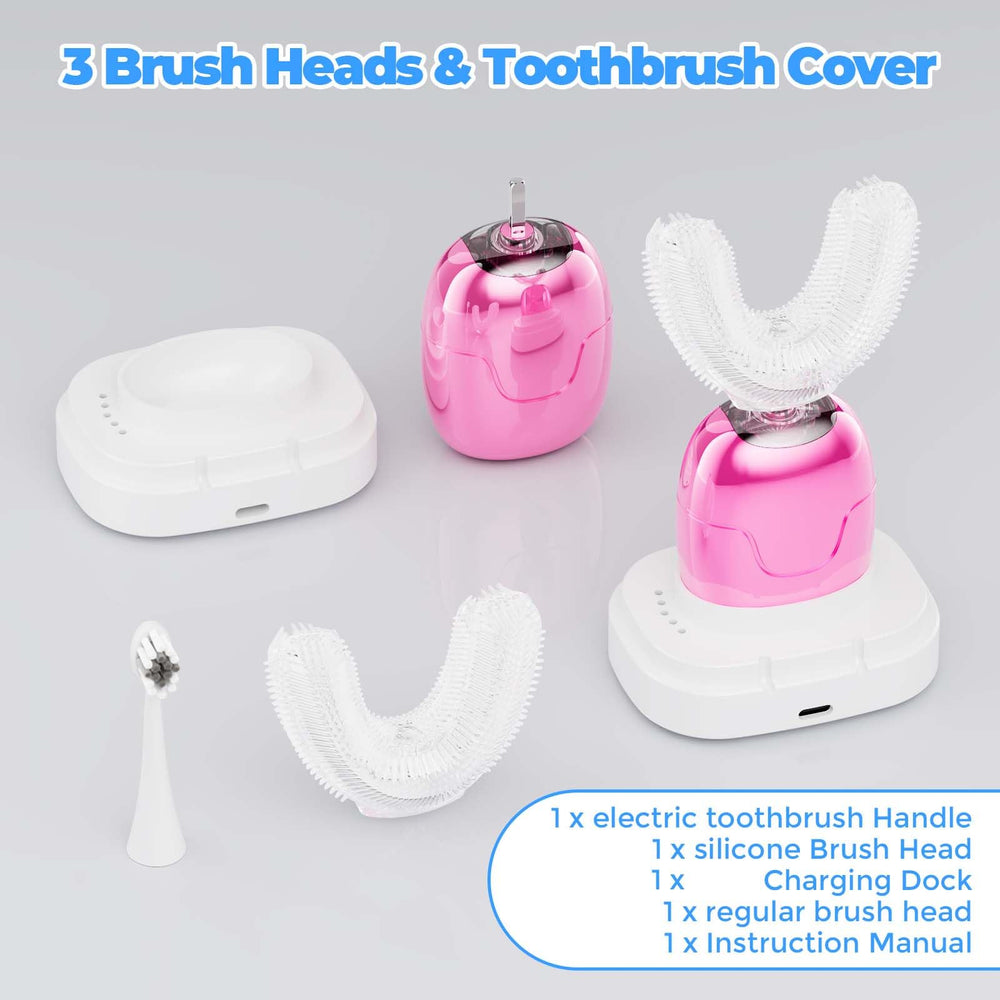 360-degree U-shaped brushing action with silicone brush head