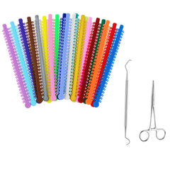 Assorted multicolor orthodontic ligature ties in rainbow hues