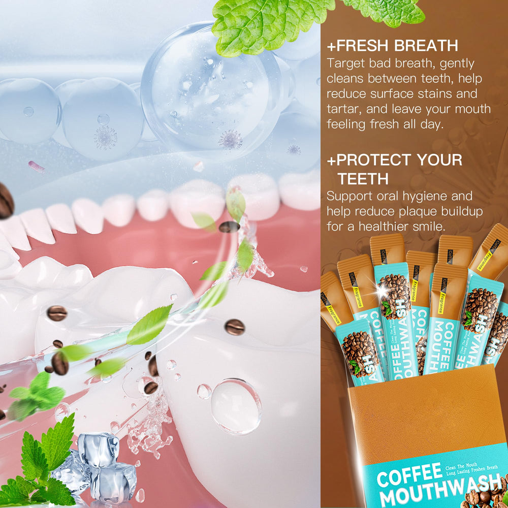 Pack of Liillya mouthwash travel sachets arranged