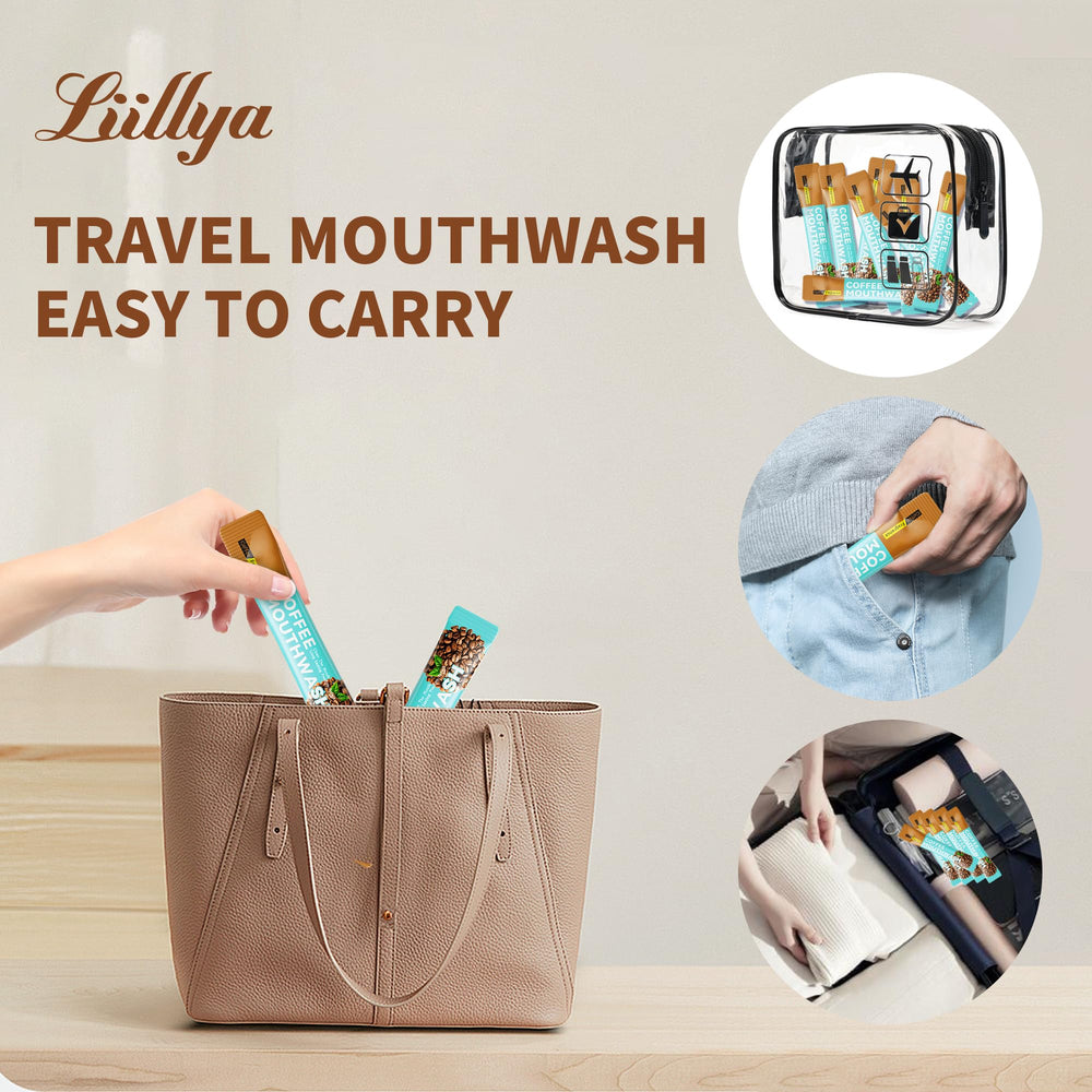 Single 10ml mouthwash sachet ready for TSA carry-on