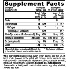 Back label with supplement facts for L'il Critter Immune C Plus Zinc & Vitamin D